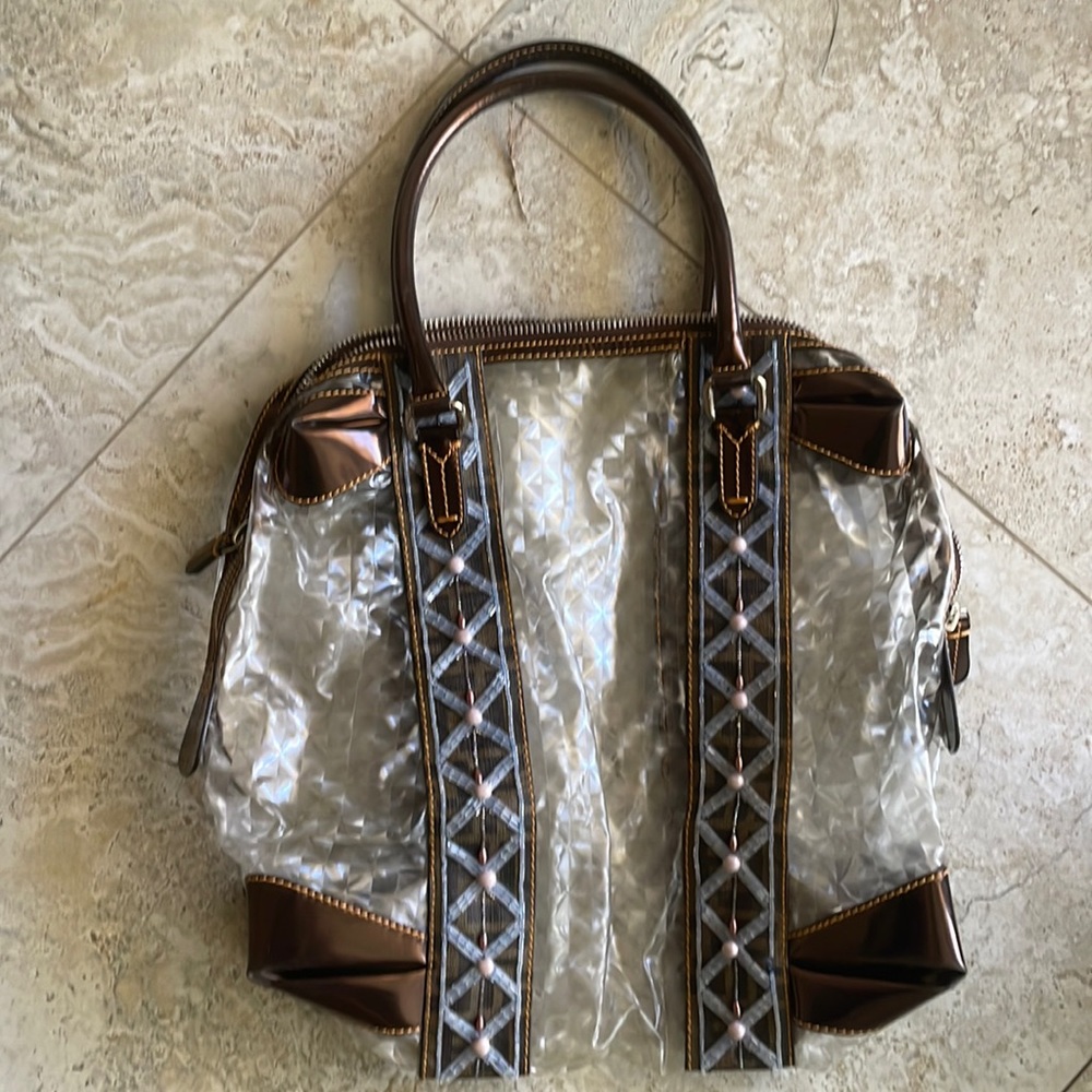 PVC Patent Zucca Spalmati Large Mixed Media B Mix Tote Multicolor Brown/ Tobacco